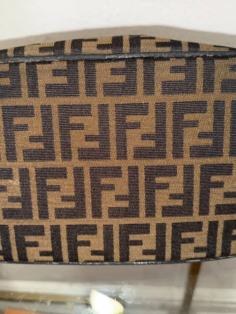Authentic FENDI Zucca Canvas Top Handle Arm Vanity Bag Black Brown